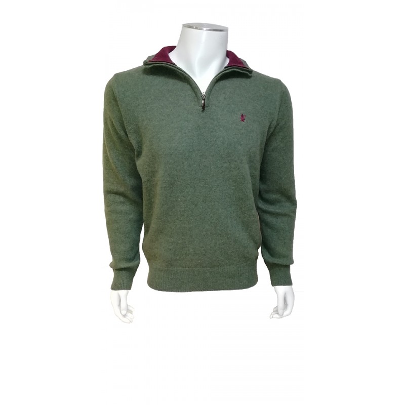 Pull Col Zip Lambswool Kaki BANDE ORIGINALE Pull Col Zip Lambswool Kaki BANDE ORIGINALE