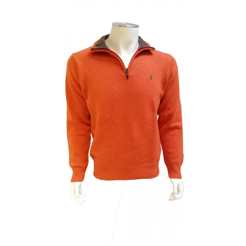 Pull Col Zip Lambswool Orange BANDE ORIGINALE Pull Col Zip Lambswool Orange BANDE ORIGINALE