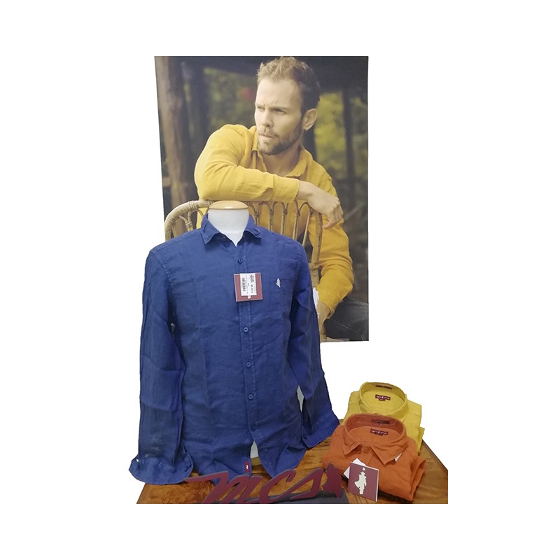 Chemise manches longues unie indigo lin MCS Chemise manches longues unie indigo lin MCS