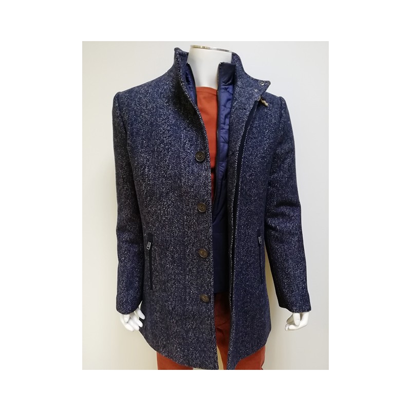 Manteau Court Chevron Bleu Laine MCS Manteau Court Chevron Bleu Laine MCS