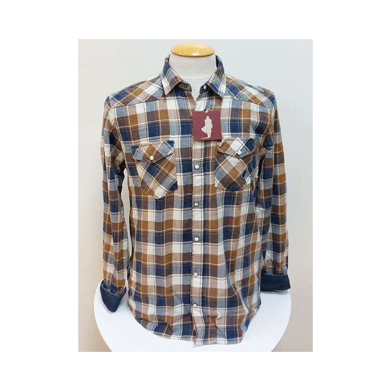 Chemise découpe cowboy à carreaux marron MCS Chemise découpe cowboy à carreaux marron MCS