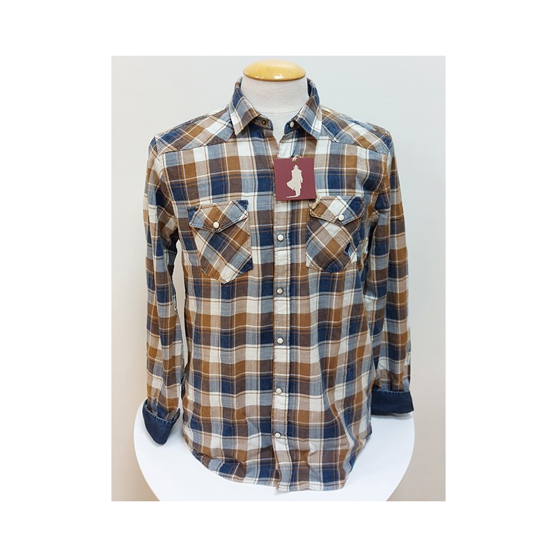 Chemise découpe cowboy à carreaux marron MCS