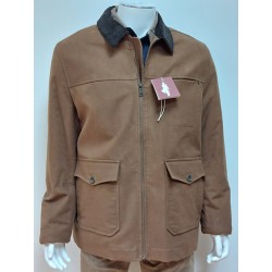 Veste droite moleskine col velours marron écorce MCS