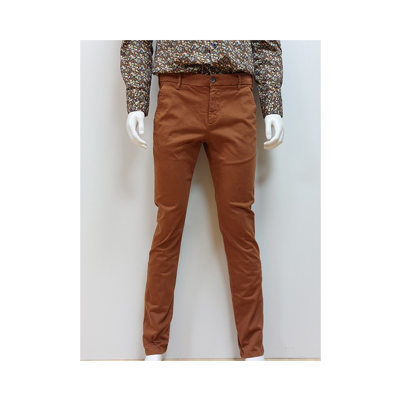 Pantalon chino gabardine unie caramel MCS