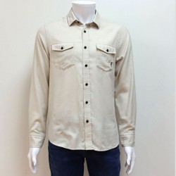 Chemise unie flanelle avec poche à rabat Ecru MCS