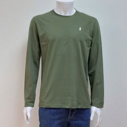 T-shirt manches longues uni col rond Vert Kaki MCS