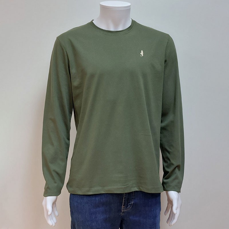 T-shirt manches longues uni col rond Vert Kaki MCS