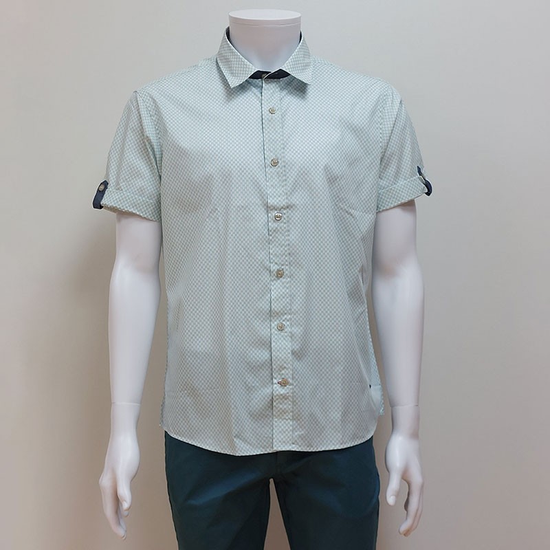 Chemise manches courtes motifs Vert D'eau DELAHAYE