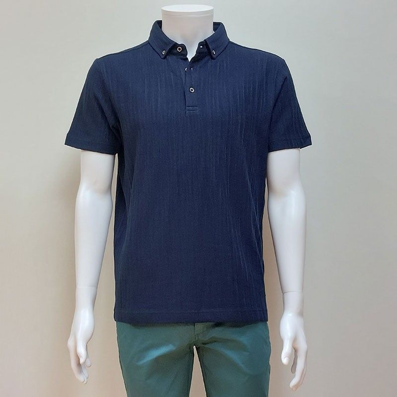 Polo effet jacquard bleu marine Loculus DELAHAYE