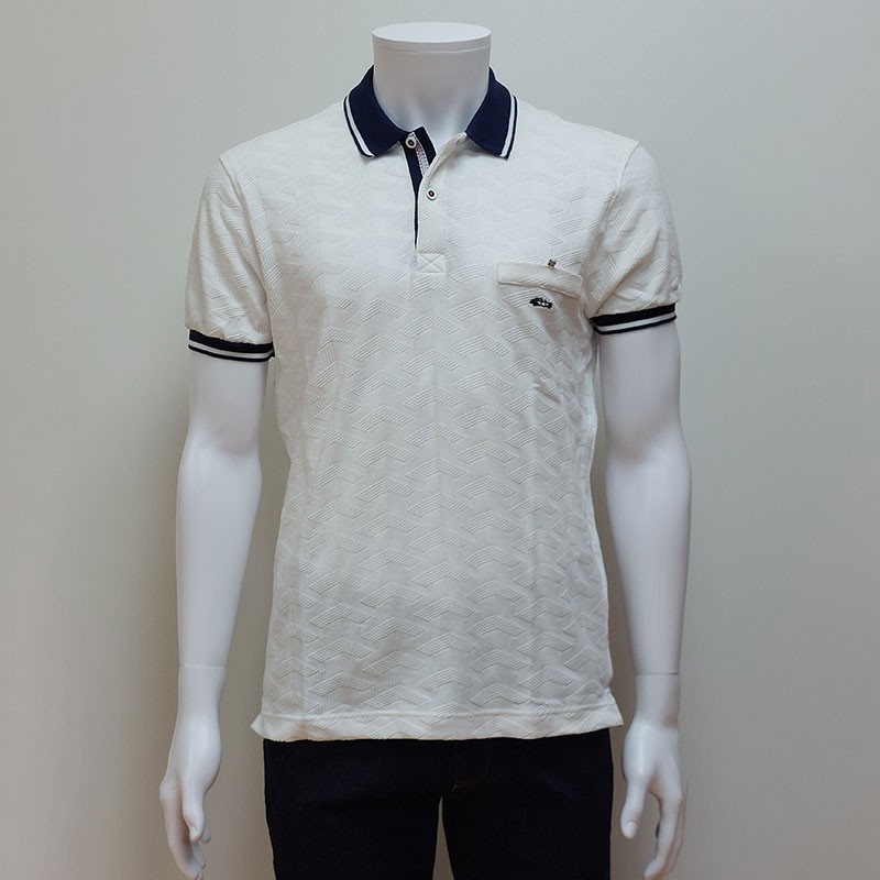 Polo façonné blanc/marine DARIO
